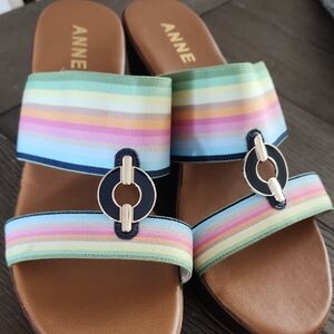Anne Klein  Hayda Rainbow Stripe Slide Sandals